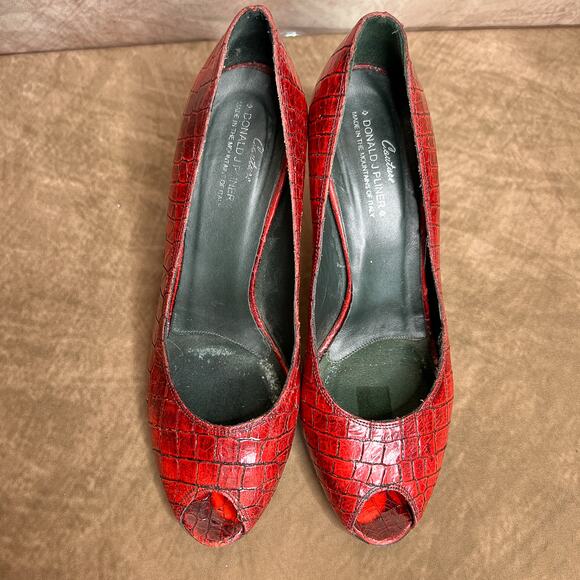 Donald J. Pliner Couture Tiff Red Leather Alligator Pumps Open Toe Stiletto - Picture 10 of 10